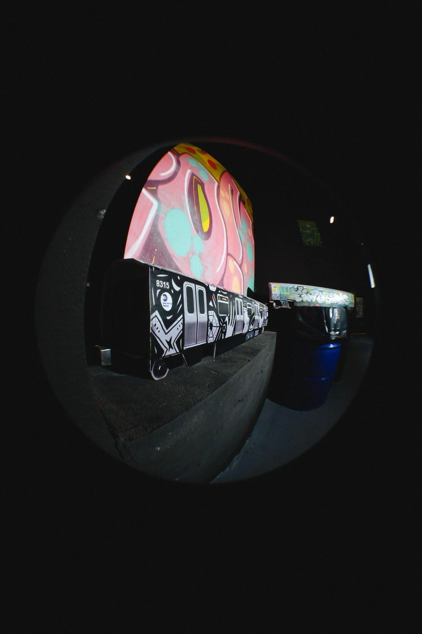 Metro Train installation in a darkened space