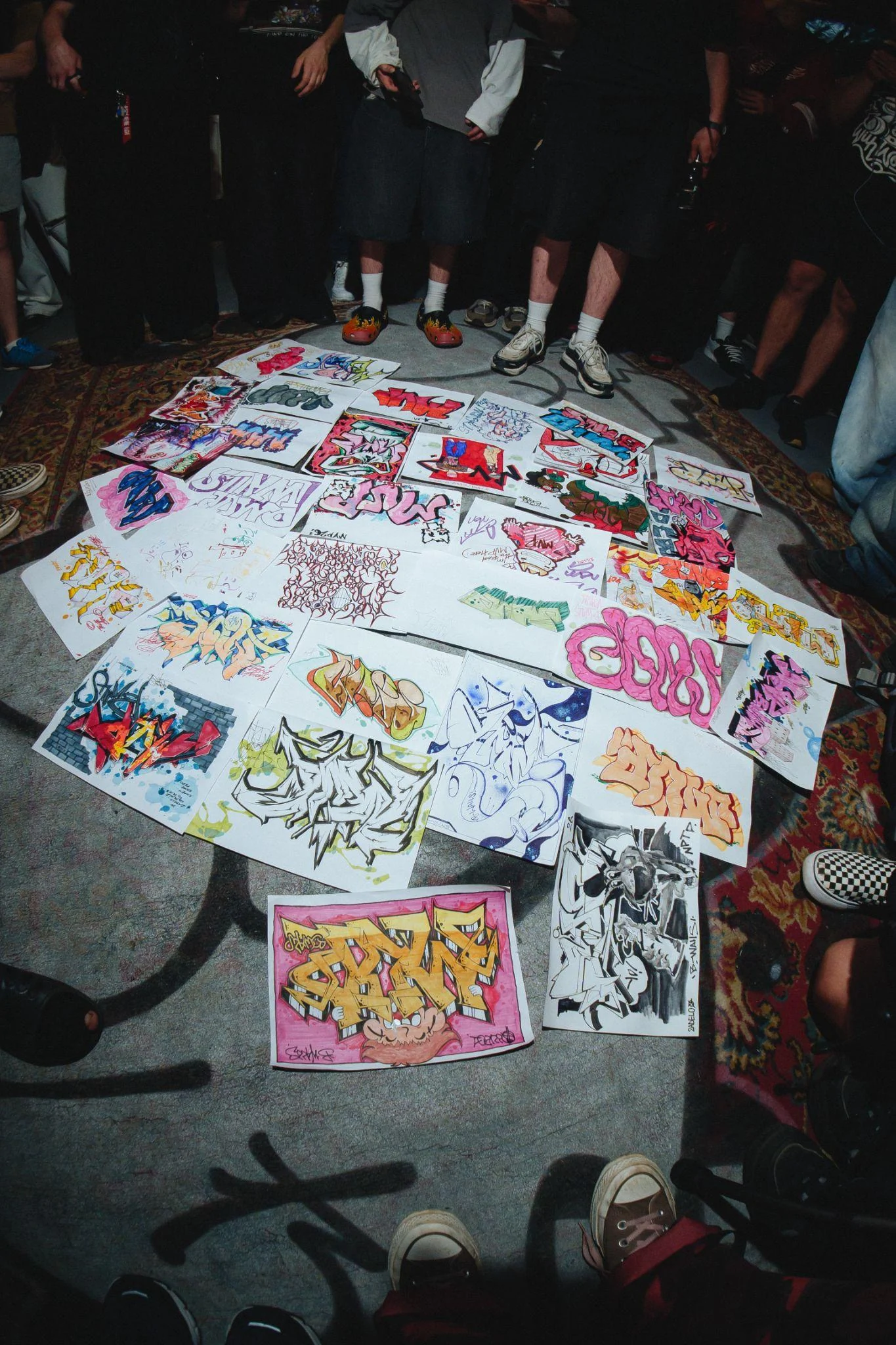 Works and viewers during a B-Walls sketch session