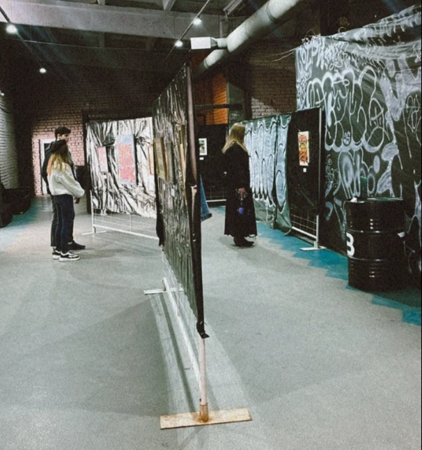 Partitions and artworks inside the B-Walls exhibition space